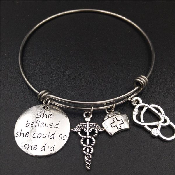 stainless steel expandable wire bangle graduation jewelry gift idea caduceus cap stethoscope charms diy girls bracelets, Black
stainless steel expandable wire bangle graduation jewelry gift idea caduceus cap stethoscope charms diy girls bracelets, Black