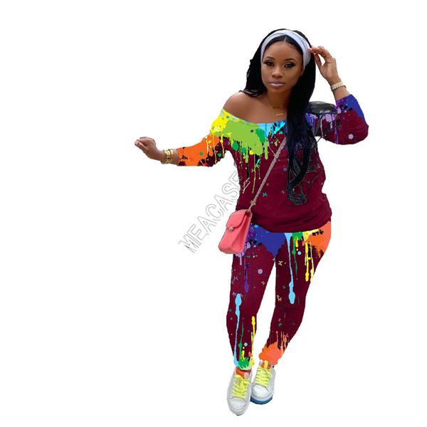 women tracksuit fashion splash ink print diagonal shoulder long sleeve t shirt sweater pants leggings two pieces set sports suit dhl d91601, Gray
women tracksuit fashion splash ink print diagonal shoulder long sleeve t shirt sweater pants leggings two pieces set sports suit dhl d91601, Gray
