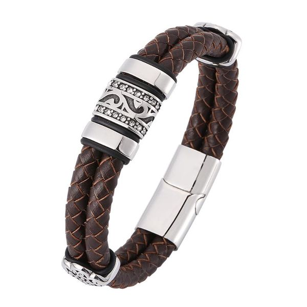 charm bracelets vintage pattern men's brown woven double leather stainless steel magnetic buckle fashion 7-sp0377, Golden;silver
charm bracelets vintage pattern men's brown woven double leather stainless steel magnetic buckle fashion 7-sp0377, Golden;silver