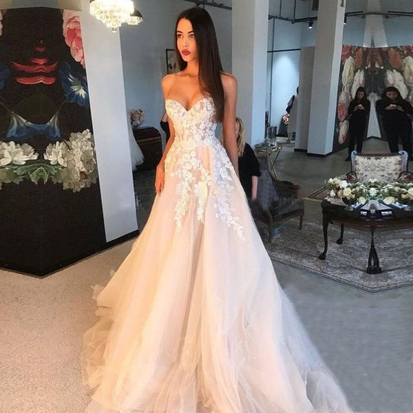 2020 vintage charming champagne wedding dresses with ivory appliques 2020 sweetheart sleeveless wedding gowns corset back bride dress, White
2020 vintage charming champagne wedding dresses with ivory appliques 2020 sweetheart sleeveless wedding gowns corset back bride dress, White