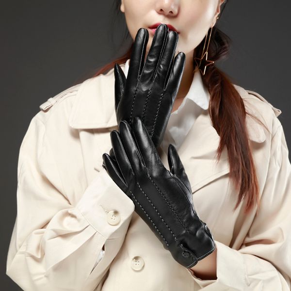 five fingers gloves women winter warm elegant three lines back button soft leather wrist, Blue;gray
five fingers gloves women winter warm elegant three lines back button soft leather wrist, Blue;gray