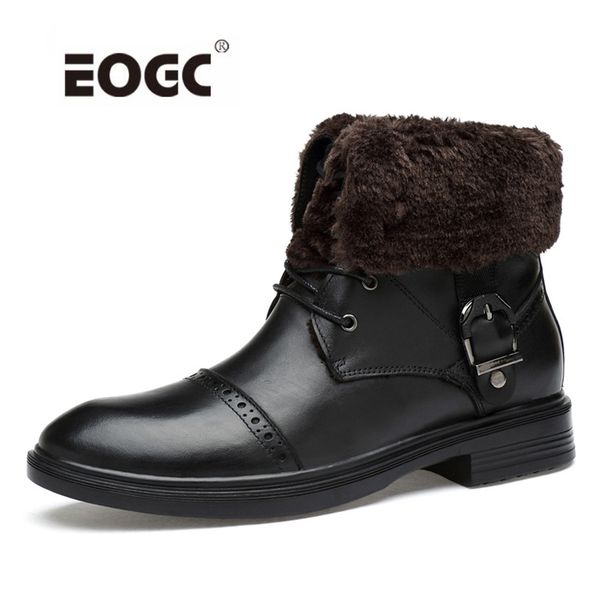 super warm men winter shoes genuine leather men boots high ankle snow boots shoes outdoor fur zapatos hombre, Black