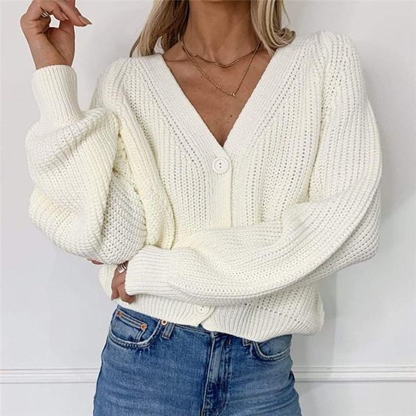 women's knits & tees zity v neck solid casual sweater women oversize knitted cardigans 2021 autumn warm loose lantern sleeve single row, White
women's knits & tees zity v neck solid casual sweater women oversize knitted cardigans 2021 autumn warm loose lantern sleeve single row, White