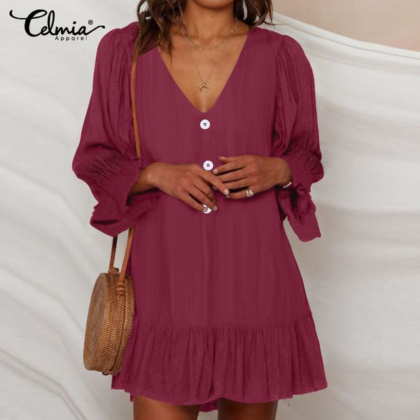summer dress 2020 celmia women's puff sleeve v neck ruffles mini dress casual loose buttons beach party vestidos plus size, Black;gray
summer dress 2020 celmia women's puff sleeve v neck ruffles mini dress casual loose buttons beach party vestidos plus size, Black;gray