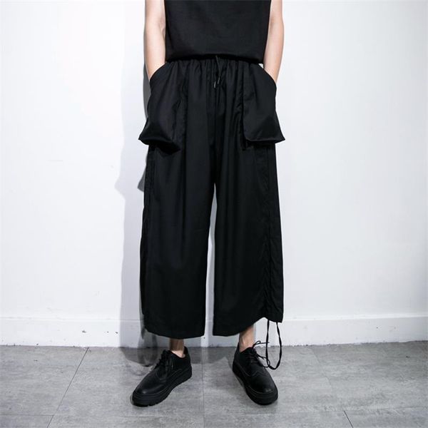men's pants dark trendy brand yamamoto wind summer personality big pockets side drawstring loose wide version cropped trousers, Black
men's pants dark trendy brand yamamoto wind summer personality big pockets side drawstring loose wide version cropped trousers, Black