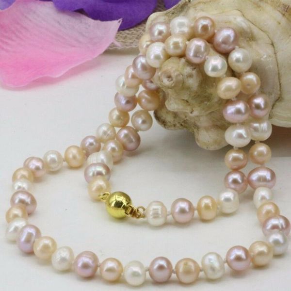 8-9mm natural freshwater cultured multicolor pearl necklace 18" 36" yellow clasp, Silver
8-9mm natural freshwater cultured multicolor pearl necklace 18" 36" yellow clasp, Silver