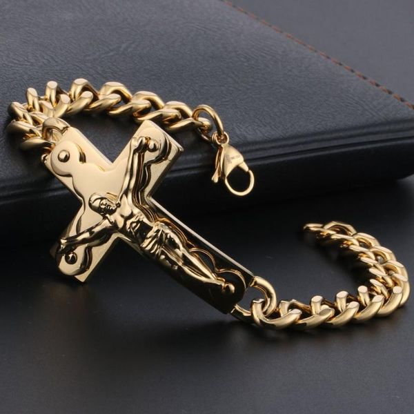 gold silver color stainless steel cuff bracelets for men jesus cross link chain bracelets metal religious crucifix jewelry mn01, Black
gold silver color stainless steel cuff bracelets for men jesus cross link chain bracelets metal religious crucifix jewelry mn01, Black