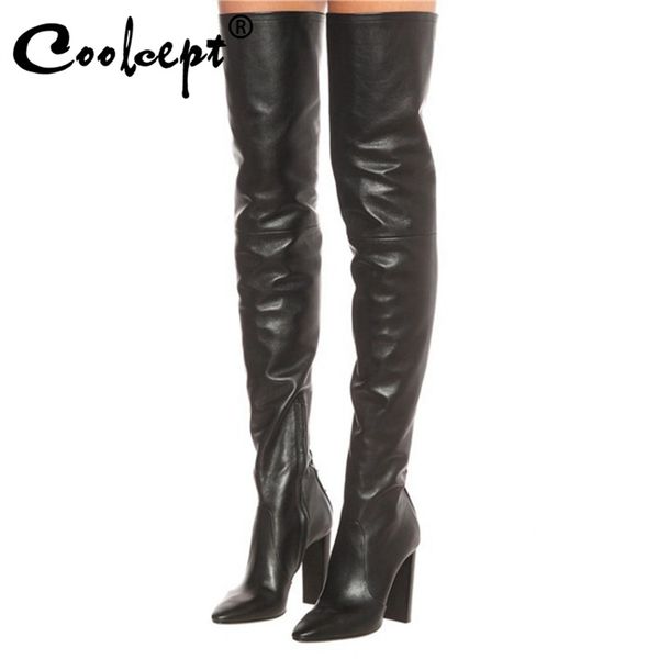 coolcept women shoes over the knee boots pointed toe thick high heel zipper party ladies footwear size 35-44, Black
coolcept women shoes over the knee boots pointed toe thick high heel zipper party ladies footwear size 35-44, Black