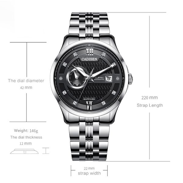 watches men's glass wristwatches luxury steel automatic miyota 8217 sapphire stainless mechanical cadisen waterproof men watch uplmb, Slivery;brown
watches men's glass wristwatches luxury steel automatic miyota 8217 sapphire stainless mechanical cadisen waterproof men watch uplmb, Slivery;brown