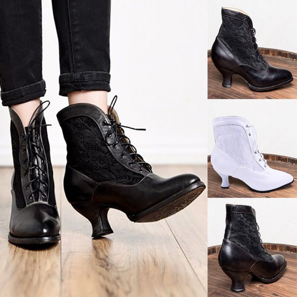 victorian retro boots lace up kitten heel boots women round toe ankle pu hoof heels rome low heel booties shoes d30, Black
victorian retro boots lace up kitten heel boots women round toe ankle pu hoof heels rome low heel booties shoes d30, Black