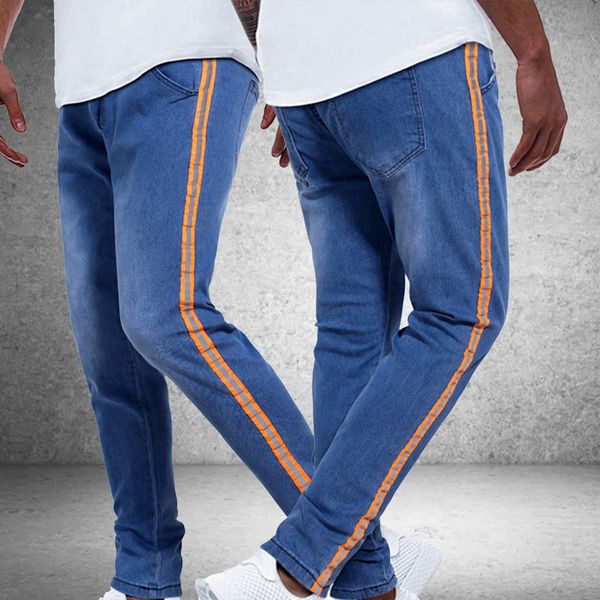 men's silm fit denim pants striped pants men's flexible jeans with pockets, Blue
men's silm fit denim pants striped pants men's flexible jeans with pockets, Blue