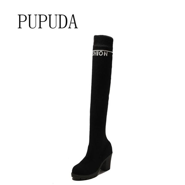 pupuda female knee high boots new sock platform boots fashion women wedges high comfortable female chunky heels, Black
pupuda female knee high boots new sock platform boots fashion women wedges high comfortable female chunky heels, Black