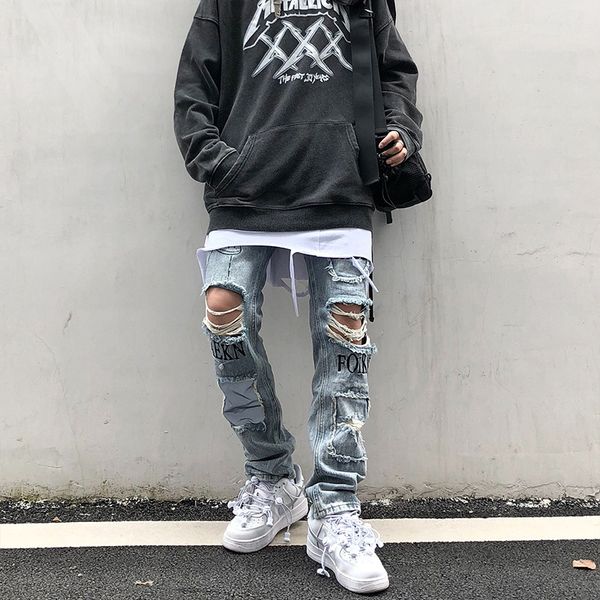 men's jeans summer ripped zipper letter emaroidery personality fashion cool washable quality male pencil pants, Blue
men's jeans summer ripped zipper letter emaroidery personality fashion cool washable quality male pencil pants, Blue
