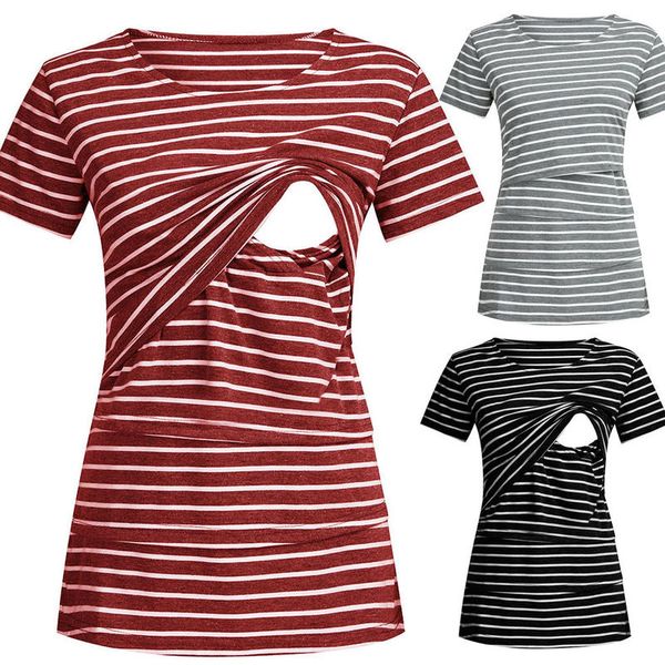 pregnant women ladies casual summer stitching color breast-feeding round neck striped printed short-sleeve t-shirt, White
pregnant women ladies casual summer stitching color breast-feeding round neck striped printed short-sleeve t-shirt, White