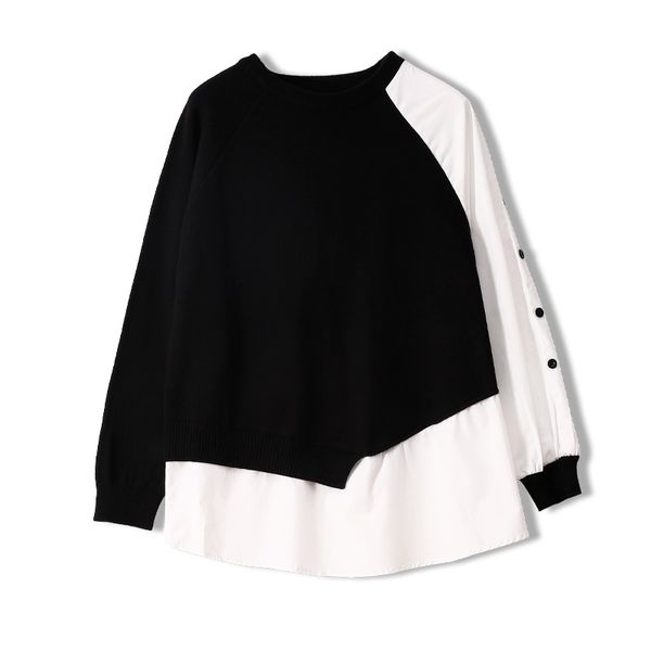 spring autumn color matching fake two-piece knitted sweaters long sleeve pullover women casual woman sweaters ta3118, White;black
spring autumn color matching fake two-piece knitted sweaters long sleeve pullover women casual woman sweaters ta3118, White;black