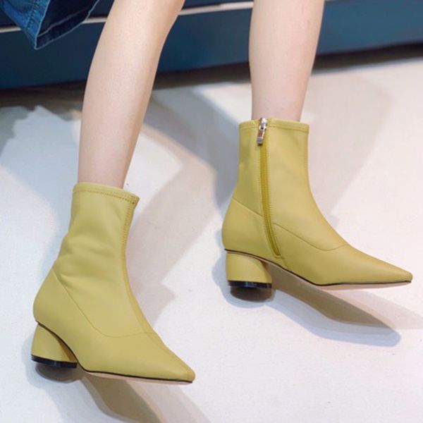 new fashion point toe boots brand design round heels leather women shoes ankle zip female boots, Black
new fashion point toe boots brand design round heels leather women shoes ankle zip female boots, Black