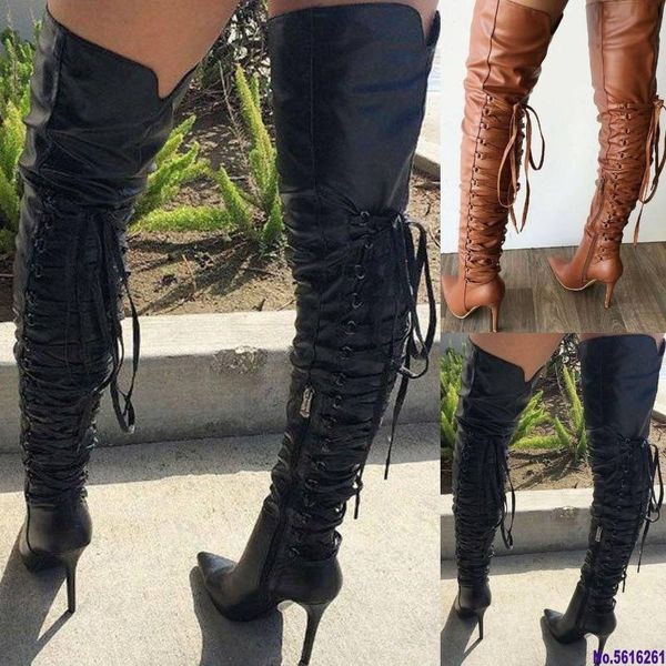 boots women fashion over the knee high heel thigh lace up long pointed toe bandage booties, Black
boots women fashion over the knee high heel thigh lace up long pointed toe bandage booties, Black