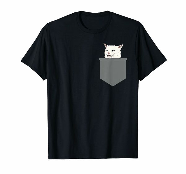angry women yelling at confused cat at dinner table meme t-shirt