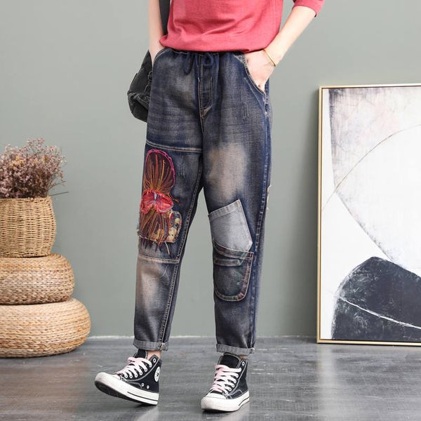 women's jeans fairynatural women spring autumn casual denim pants 2021 female embroidery bleached loose plus size trousers elastic wais, Blue
women's jeans fairynatural women spring autumn casual denim pants 2021 female embroidery bleached loose plus size trousers elastic wais, Blue