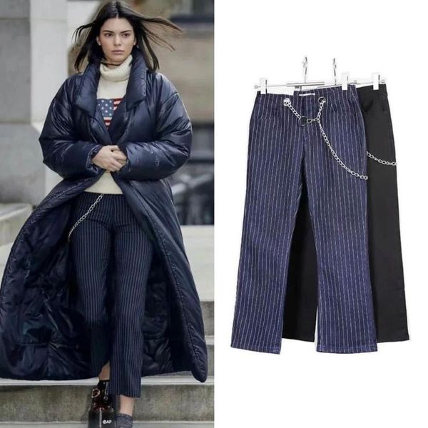 women jeans slim jeans women retro high waist thin striped casual pants waist chain decoration ankle pants, Blue
women jeans slim jeans women retro high waist thin striped casual pants waist chain decoration ankle pants, Blue