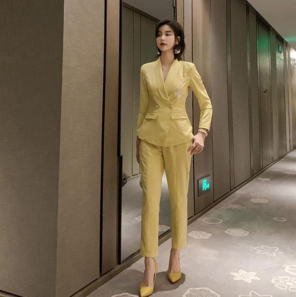 women's two piece pants 2021 autumn yellow ladies elegant 2 fall sets women blazer suits, White
women's two piece pants 2021 autumn yellow ladies elegant 2 fall sets women blazer suits, White