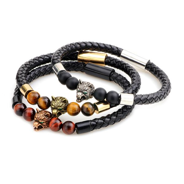 8mm fashion natural stone bead bracelet classic black handmade woven leather alloy tiger head bracelet women men charm jewelry, Golden;silver
8mm fashion natural stone bead bracelet classic black handmade woven leather alloy tiger head bracelet women men charm jewelry, Golden;silver