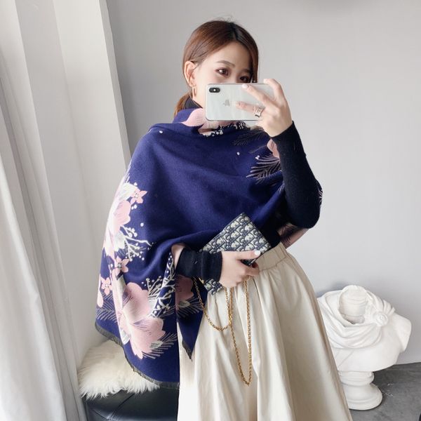 новый 2020 женщины кашемир шарф зимние теплые шали и палантины леди печать толстые одеяло шарфы bufanda, Blue;gray