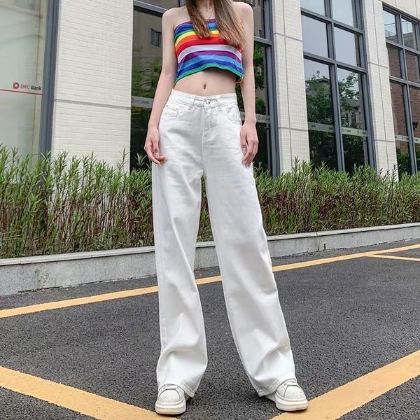 women's jeans high waisted women spring and summer woman vertical straight mop loose casual for, Blue
women's jeans high waisted women spring and summer woman vertical straight mop loose casual for, Blue