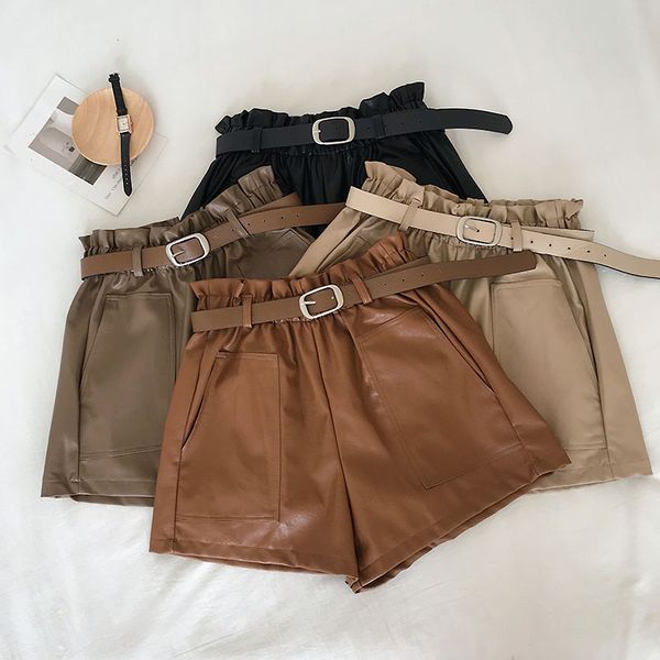 ladies paper bag shorts with belt big pockets autumn and winter faux leather wide leg high waist shorts khaki leather, White;black
ladies paper bag shorts with belt big pockets autumn and winter faux leather wide leg high waist shorts khaki leather, White;black