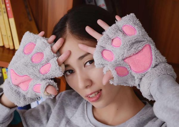 five fingers gloves women plus velvet thickening half-finger flip keep warm cute cat claw plush mittens soft half finger 11.19, Blue;gray
five fingers gloves women plus velvet thickening half-finger flip keep warm cute cat claw plush mittens soft half finger 11.19, Blue;gray