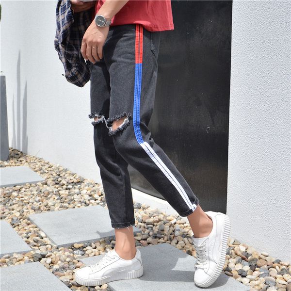 casual style denim pants ripped personality fashion stretchy breathable washable summer male slim jeans, Blue
casual style denim pants ripped personality fashion stretchy breathable washable summer male slim jeans, Blue