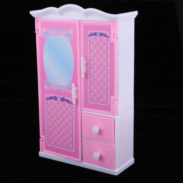 1/6 Pink Wardrobe With Mirror & Drawers Set For Dollhouse Bedroom Decoration, 12inch Doll Accessories, Children Pretend Play Toy