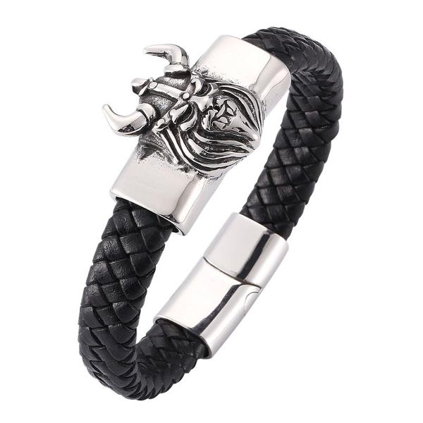 charm bracelets retro hell devil horn man black woven leather bracelet stainless steel magnetic buckle fashion 7-sp0271, Golden;silver
charm bracelets retro hell devil horn man black woven leather bracelet stainless steel magnetic buckle fashion 7-sp0271, Golden;silver