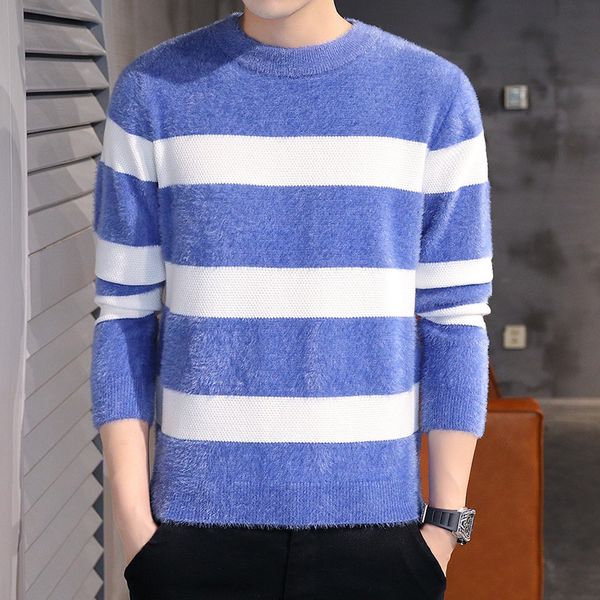 2020 men's autumn new men's stripes pullover youth round neck color matching warm sweater, White;black
2020 men's autumn new men's stripes pullover youth round neck color matching warm sweater, White;black