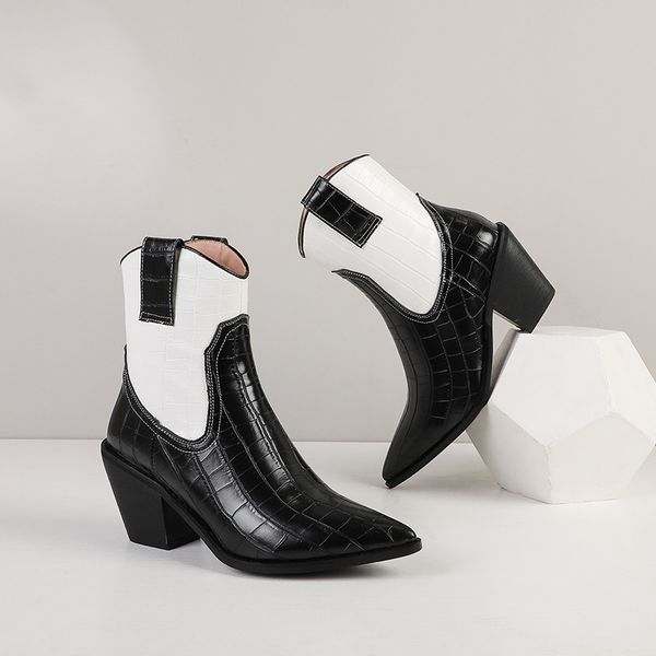 boots ymechic patchwork white black pu embossed leather block heel pointed toe women winter shoes ankle western high cowboy
boots ymechic patchwork white black pu embossed leather block heel pointed toe women winter shoes ankle western high cowboy