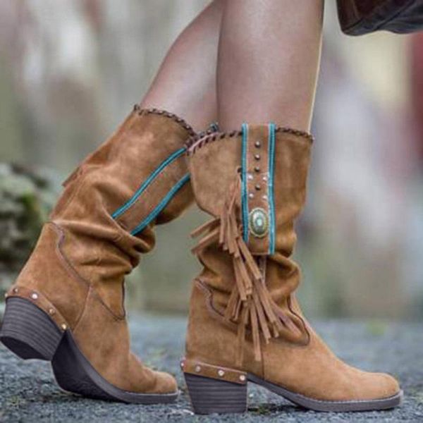 women's retro boots ladies pu leather fringed square heels tassel boots casual flock shoes mujer invierno 2020, Black
women's retro boots ladies pu leather fringed square heels tassel boots casual flock shoes mujer invierno 2020, Black