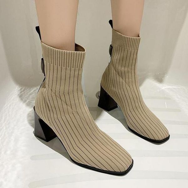 women 2020 new stretch boots square toe chunky heel ankle boots solid knitted elastic fabric socks boots, Black
women 2020 new stretch boots square toe chunky heel ankle boots solid knitted elastic fabric socks boots, Black