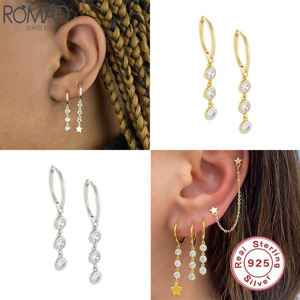 hoop & huggie romad 100% 925 sterling silver long dangle earrings three zircon hanging for women fine jewelry pendientes w5, Golden;silver
hoop & huggie romad 100% 925 sterling silver long dangle earrings three zircon hanging for women fine jewelry pendientes w5, Golden;silver