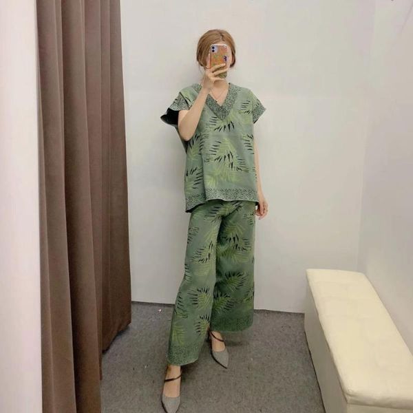 2020 new summer suits women two piece set green printed knitted vest & pants wide leg trousers elastic waist, Gray
2020 new summer suits women two piece set green printed knitted vest & pants wide leg trousers elastic waist, Gray