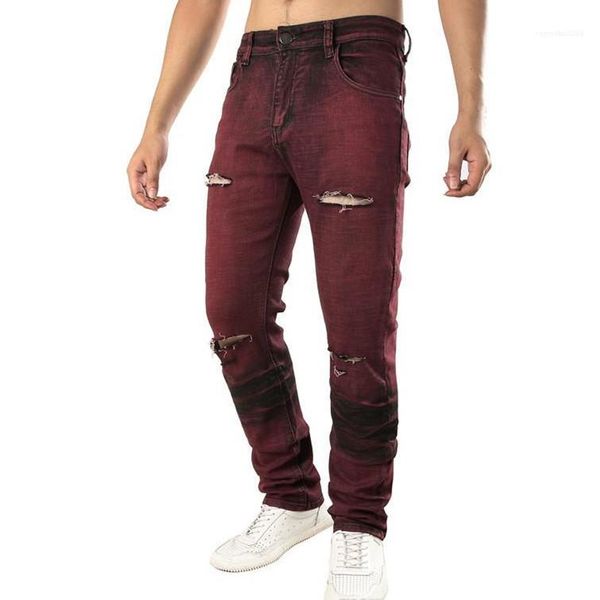 red straight slim stretch jeans fashion mens long pencil pants mens designer jeans holes, Blue
red straight slim stretch jeans fashion mens long pencil pants mens designer jeans holes, Blue