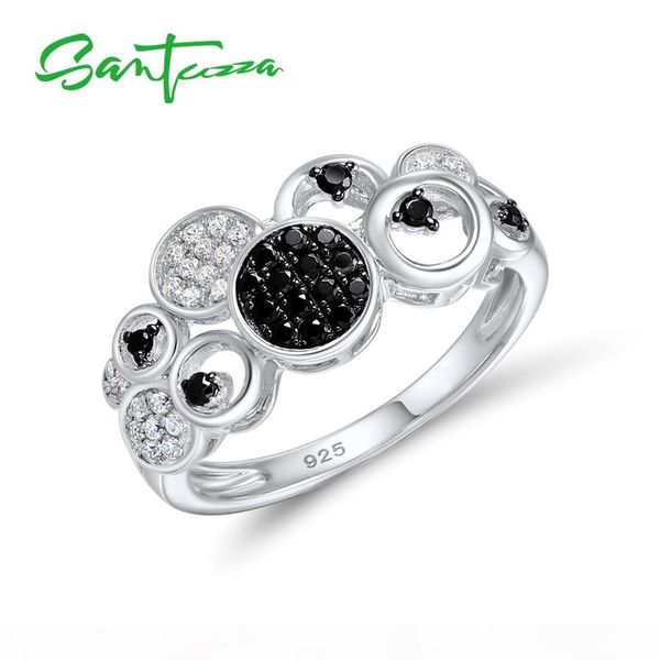 santuzza jewelry sets for women pure 925 sterling silver sparkling black spinel trendy ring earrings fine jewelry cx200623, Slivery;golden