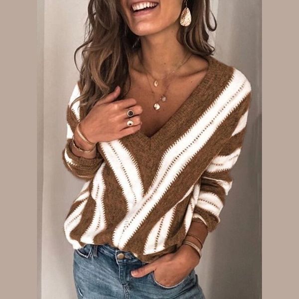 women's sweaters women casual striped sweater deep v neck long sleeve autumn winter pullovers vintage fashion office knitted, White;black
women's sweaters women casual striped sweater deep v neck long sleeve autumn winter pullovers vintage fashion office knitted, White;black