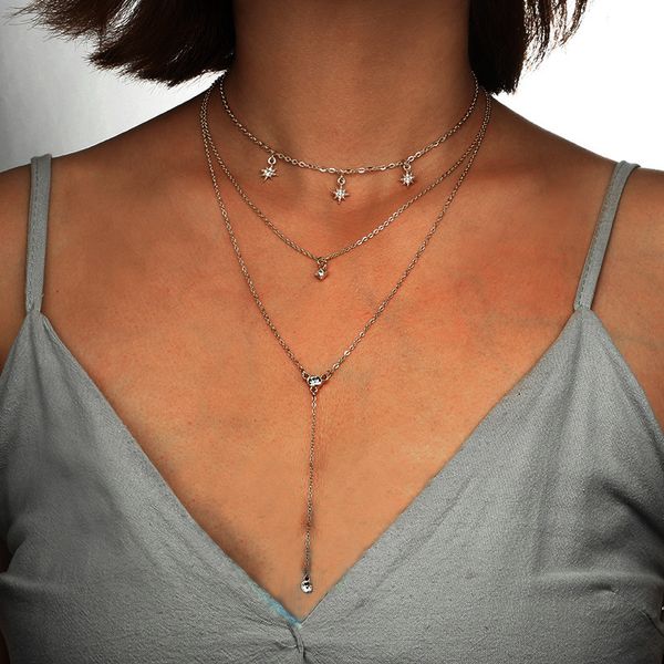fashion starlight multilayer pendant necklace geometric round pendant 3 layer necklace woman fashion chain, Silver
fashion starlight multilayer pendant necklace geometric round pendant 3 layer necklace woman fashion chain, Silver