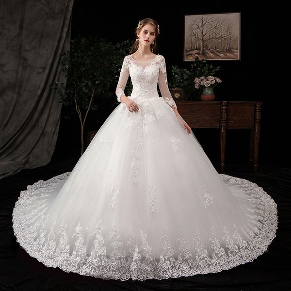 Ivory Long Sleeves 2020 New Beads Applique Sweep Train Ball Gown Lace Wedding Dresses Celebrity vestido De Noiva robe de mariee
Ivory Long Sleeves 2020 New Beads Applique Sweep Train Ball Gown Lace Wedding Dresses Celebrity vestido De Noiva robe de mariee
