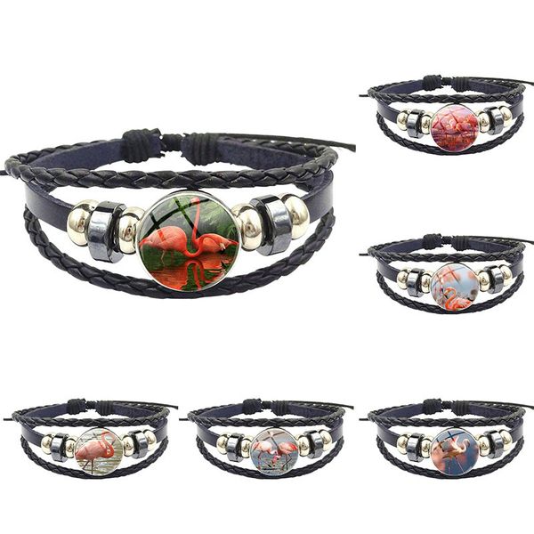 charm bracelets glass cabochon round black leather bracelet bangle jewelry gifts for women men party pink flamingo bird, Golden;silver 
charm bracelets glass cabochon round black leather bracelet bangle jewelry gifts for women men party pink flamingo bird, Golden;silver