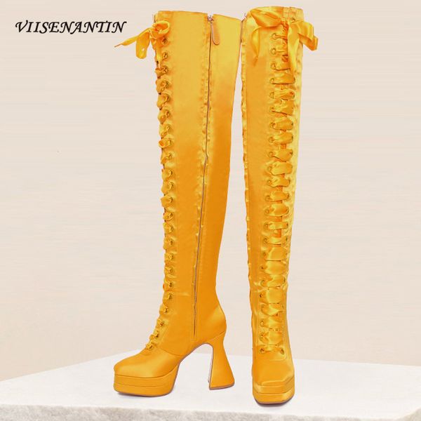 new fashion chunky sole catwalk over-the-knee thick high heel platform pink yellow long boots butterfly knot fabric shoes women, Black
new fashion chunky sole catwalk over-the-knee thick high heel platform pink yellow long boots butterfly knot fabric shoes women, Black