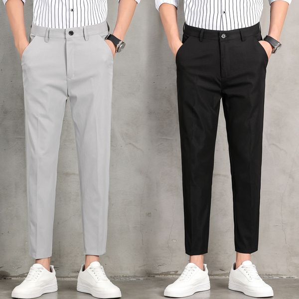 business casual pants men casual mid-waist cotton spring summer trousers men straight ninth pants, Black
business casual pants men casual mid-waist cotton spring summer trousers men straight ninth pants, Black