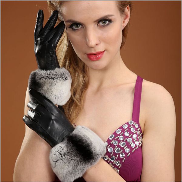 ladies genuine leather gloves winter plus velvet warm black sheepskin gloves with real rex fur touch, Blue;gray
ladies genuine leather gloves winter plus velvet warm black sheepskin gloves with real rex fur touch, Blue;gray