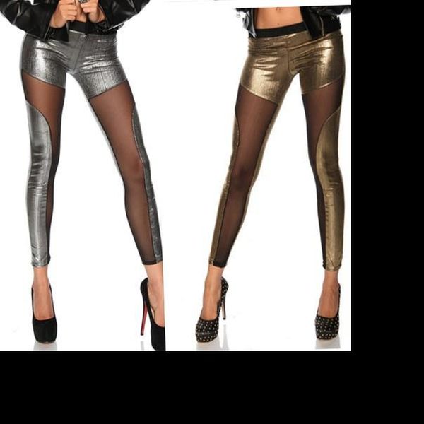 women gold silver leggings gril disco punk rock leggins gothic patchwork pant bar club party pants transparent mesh legging, Black
women gold silver leggings gril disco punk rock leggins gothic patchwork pant bar club party pants transparent mesh legging, Black