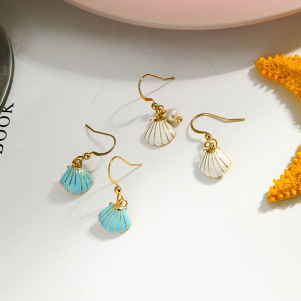 fashion cute korean white/light blue enamel shell drop earring for women new arrival handmade wedding gift jewelry accessory, Silver
fashion cute korean white/light blue enamel shell drop earring for women new arrival handmade wedding gift jewelry accessory, Silver
